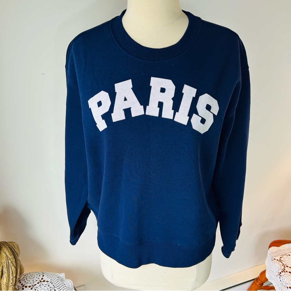 Classic Navy Sweatshirt with Paris Print